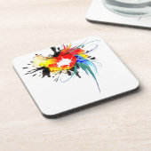 Abstrakter Wild Parrot Paint-Spritzer Getränkeuntersetzer (Linke Seite)