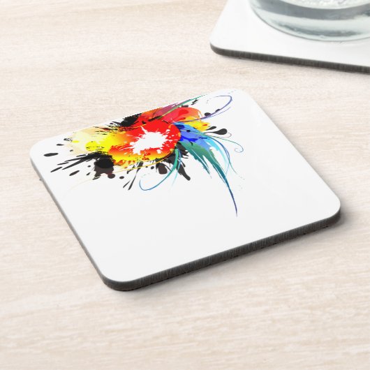 Abstrakter Wild Parrot Paint-Spritzer Getränkeuntersetzer (Linke Seite)