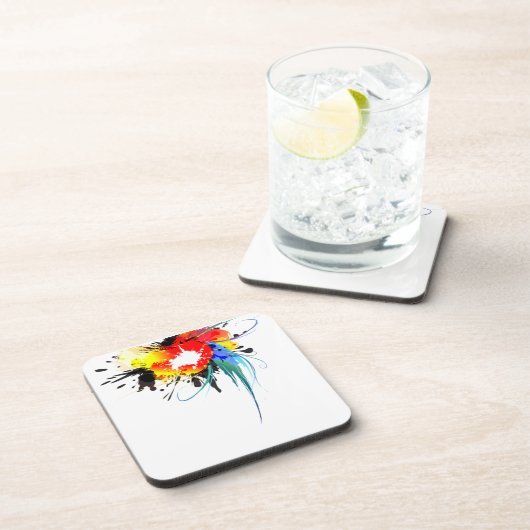 Abstrakter Wild Parrot Paint-Spritzer Getränkeuntersetzer (Rechte Seite)