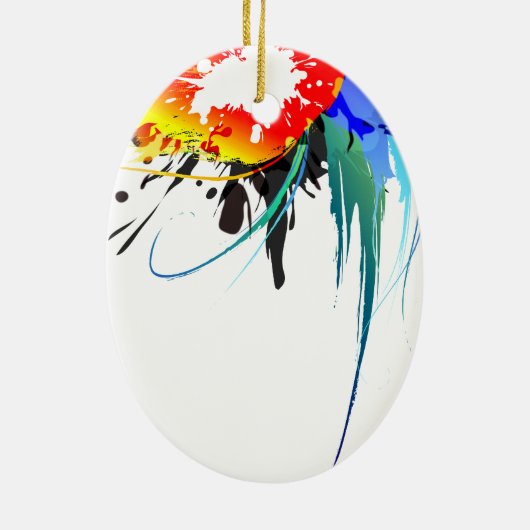 Abstrakter Wild Parrot Paint-Spritzer Keramikornament (Hinten)