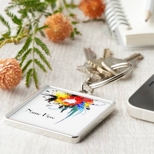 Abstrakter Wild Parrot Paint-Spritzer Schlüsselanhänger (Seite)