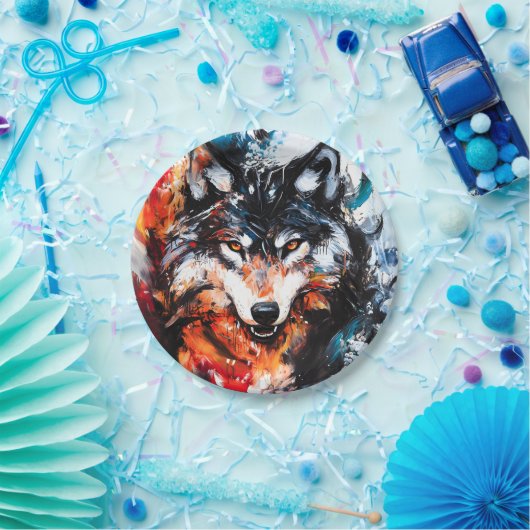 Abstrakter wilder Geistwolf Pappteller (Party)