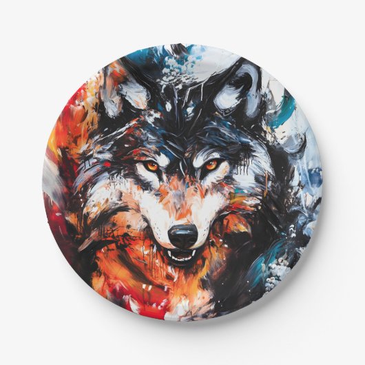 Abstrakter wilder Geistwolf Pappteller (Vorderseite)