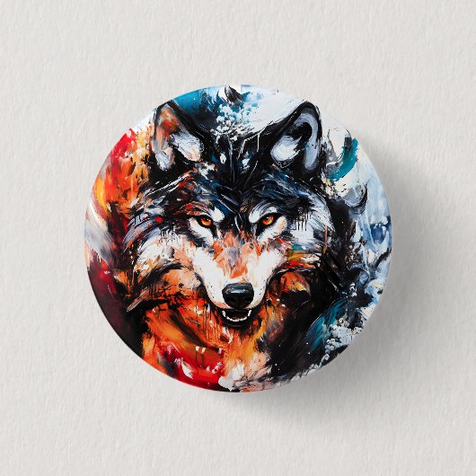 Abstrakter wilder Wolf-Geist Button (Vorderseite)