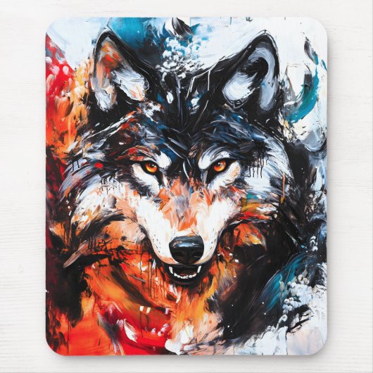 Abstrakter wilder Wolf-Geist Mousepad (Vorne)