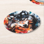 Abstrakter wilder Wolf-Geist Runder Pappuntersetzer (Angewinkelt)