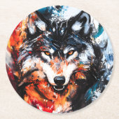 Abstrakter wilder Wolf-Geist Runder Pappuntersetzer (Vorderseite)