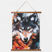 Abstrakter wilder Wolf-Geist Wandteppich Mit Holzrahmen (Vorderseite)