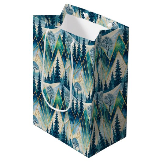 Abstrakter Winter am Celestial Pines Berg Mittlere Geschenktüte (Vorderseite Schrägansicht)
