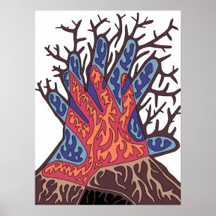 Abstrakter Winterbaum voller Feuer und Wasser Poster