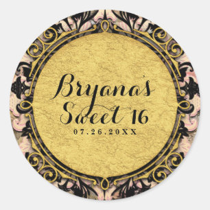 Abstrakter Wirbel Rosa Schwarz & Gold Glam Party F Runder Aufkleber