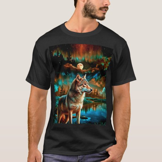 Abstrakter Wolf in Holz T-Shirt (Vorderseite)