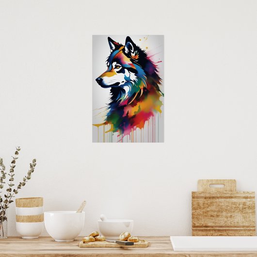 Abstrakter Wolf Portrait Art Poster (Küche)
