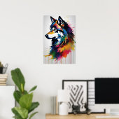 Abstrakter Wolf Portrait Art Poster (Heimbüro)