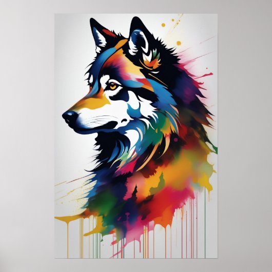 Abstrakter Wolf Portrait Art Poster (Vorne)
