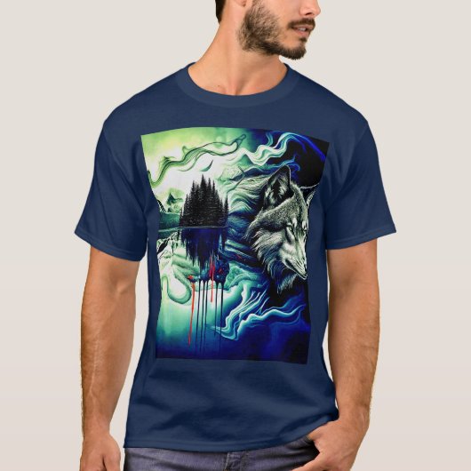 Abstrakter Wolf und Holz T-Shirt (Vorderseite)