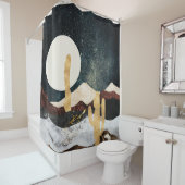 Abstrakter Wüstennächteloch mit Goldener Kaktus Duschvorhang (Beispiel)