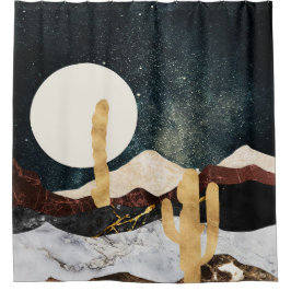 Abstrakter Wüstennächteloch mit Goldener Kaktus Duschvorhang