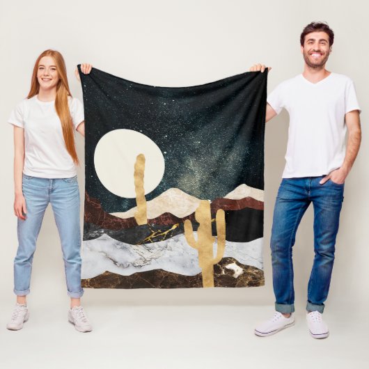 Abstrakter Wüstennächteloch mit Goldener Kaktus Fleecedecke (Beispiel)