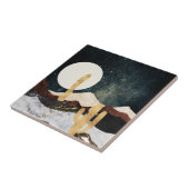 Abstrakter Wüstennächteloch mit Goldener Kaktus Fliese (Seite)