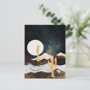 Abstrakter Wüstennächteloch mit Goldener Kaktus Postkarte