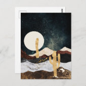 Abstrakter Wüstennächteloch mit Goldener Kaktus Postkarte (Vorne/Hinten)