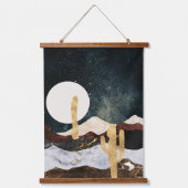 Abstrakter Wüstennächteloch mit Goldener Kaktus Wandteppich Mit Holzrahmen (Vorderseite)