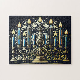 Abstrakter Zeichn von Menorah Gold Blue Puzzle