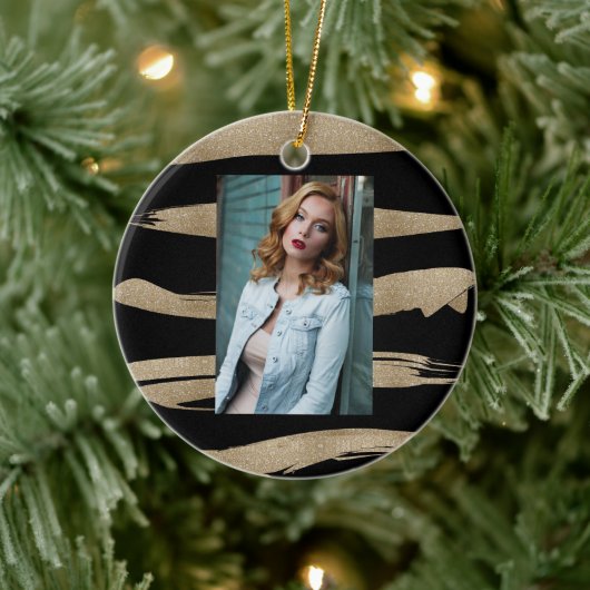 abstrakter, zeitgenössischer, schwarzer Goldpinsel Keramik Ornament (Baum)