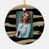 abstrakter, zeitgenössischer, schwarzer Goldpinsel Keramik Ornament (Vorne)