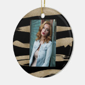 abstrakter, zeitgenössischer, schwarzer Goldpinsel Keramik Ornament (Links)