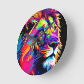Abstraktes 3D-Lion-Portrait Digitale Kunst Runde Wanduhr (Winkel)