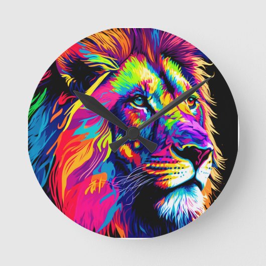 Abstraktes 3D-Lion-Portrait Digitale Kunst Runde Wanduhr (Vorderseite)