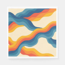Abstraktes 70er Retro Orange Blaues Wellenstreifen