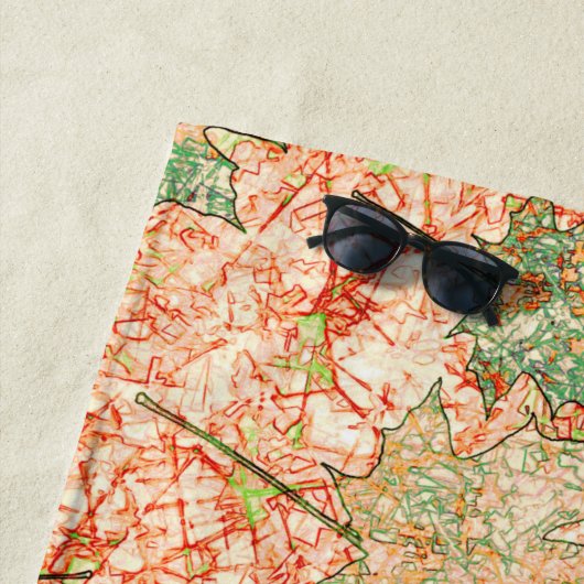 Abstraktes Acer Blätter auf zerkratztem Korallenbo Strandtuch (Beispiel)