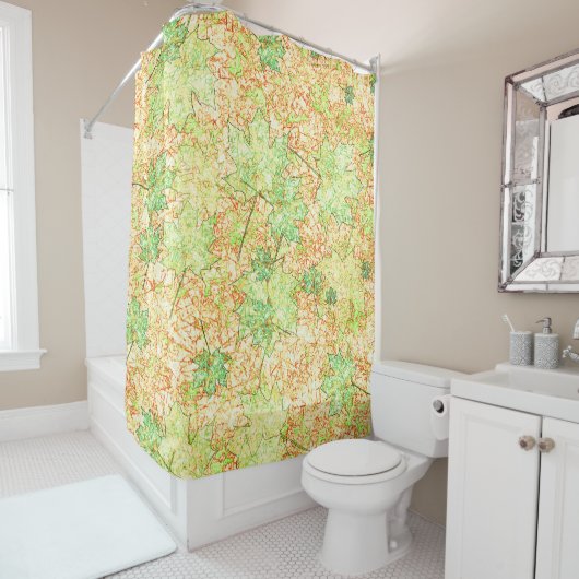 Abstraktes Acerblatt auf zerkratztem Boden, beige Duschvorhang (Beispiel)