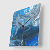 Abstraktes Acrylblau, weiß, Marine Quadratische Wanduhr (Winkel)