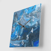 Abstraktes Acrylblau, weiß, Marine Quadratische Wanduhr (Winkel)