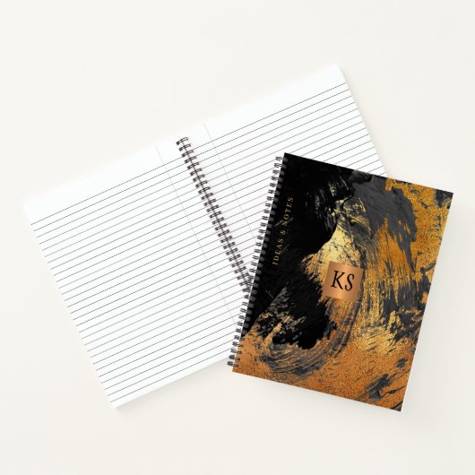 Abstraktes Acrylgemälde mit schwarzem Gold mit Mon Notizblock (Innenseite)