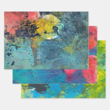 Abstraktes Acrylic Paint Gelli Print Set von drei