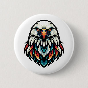 Abstraktes Adlerportrait in Vivid Hues Button