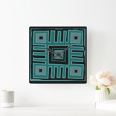 Abstraktes afrikanisches geometrisches Stammmuster Quadratische Wanduhr (Zuhause)