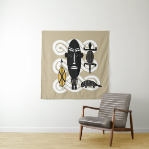 Abstraktes afrikanisches Stammesportrait Wandteppich