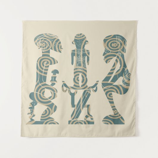 Abstraktes afrikanisches Stammesportrait Wandteppich (Vorderseite)