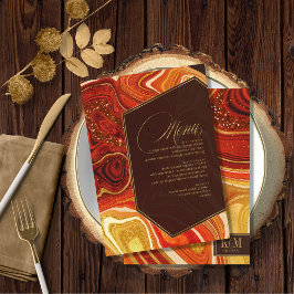 Abstraktes Agate Wedding Menu V1 Hot Orange ID827 Menükarte