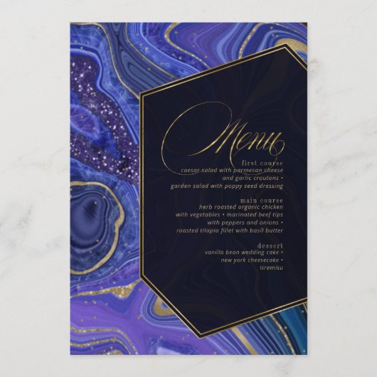 Abstraktes Agate Wedding Menu V1 Mitternacht ID827 Menükarte (Vorderseite)