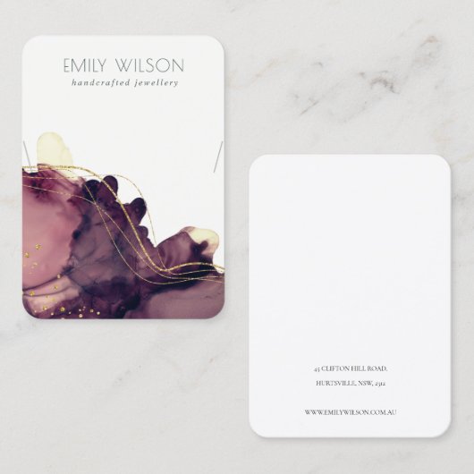 Abstraktes Alcohol Ink Gold Maroon Necklace Displa Visitenkarte (Vorne/Hinten)