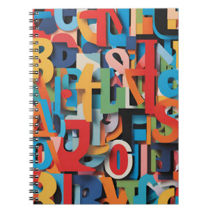 Abstraktes Alphabet-Notebook mit bunten Buchstaben Notizblock