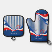 Abstraktes amerikanisches Fahnendesign patriotisch Ofenhandschuh & Topflappen-Set (Vorderseite)