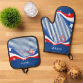 Abstraktes amerikanisches Fahnendesign patriotisch Ofenhandschuh & Topflappen-Set (Oben Unten)